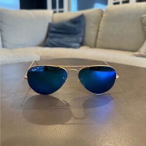 Ray-Ban Gold Aviator Sunglasses with Blue Lenses